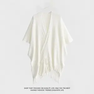 Knitted Shawl Women's Hollow Tassel Fashion Outer White Cloak Cloak Thin woman winter autumn