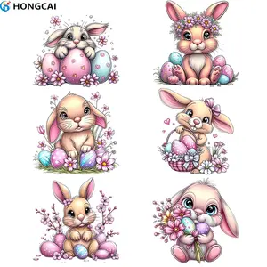 Easter Cute Bunny Eggs DTF Transfer Stickers, Animal Heat Transfer Iron-On Patches for T-Shirts Aprons Clothing DIY Crafts Decoration