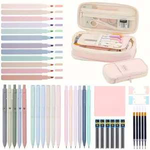 [Stationery Set, School Supplies] 44-Piece Pastel-Colored Stationery Collection - Large-Capacity Expandable Pencil Case, 12 Highlighters, 11 Gel Pens, 6 Mechanical Pencils, Bible Study Set, Essential Back-to-School Gift for College Students