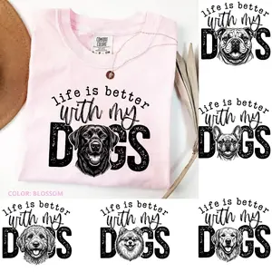 Comfort Color BLOSSOM Dog Mom T-Shirt 50+ Breeds, Life Is Better With My Dogs Tee, Bernese Mountain Dog Yorkie Pug Shirt, Cute Pet Lover Gift