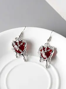 BLOOD LAVA HEART EARRINGS! Imprisoned Goth Punk Drops, Epoxy Resin Cyber Accessories Hypoallergenic Dark Gift