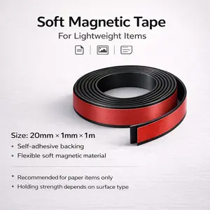 Self-Adhesive Magnetic Tape Roll - Strong Adhesive Strips, Flexible Magnetic Pad Refrigerator Magnets for DIY Crafts, Fridge, Whiteboard Home Supplies