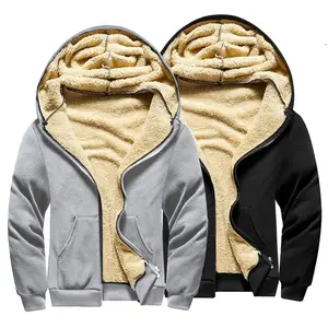 Men's winter casual wool lined thick hooded jacket, warm and windproof, wool lined, with pockets and long sleeved zipper design, hooded cardigan jacket is cold resistant and warm with thick fleece, Plain Coats Menswear