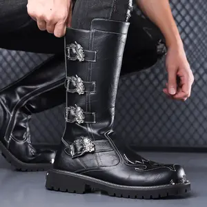 Men's motorcycle boots, workwear , knight boots, over-the-knee boots, American street style Walking Shoes steel toe men steel toe Walking Shoes Footwear Bota Closed Decor Black