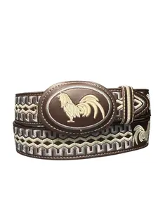 Size 38 Brown Western Style Embroidered Leather Belt Cinto Vaquero Cafe Bordado de Piel