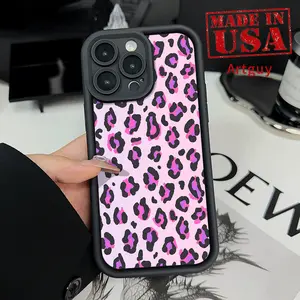 Case for iPhone 16 E 15 Pro Max Plus 14 13 12 11 X XR Pink and purple leopard print  Patterned Soft TPU Bumper Shockproof Rugged Cellphone Cover Gift for