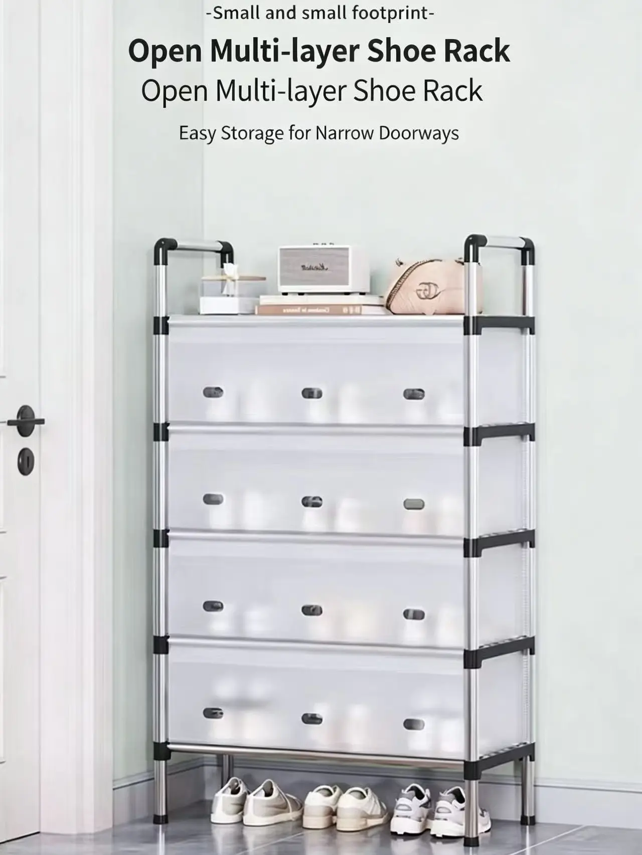 5-Tier Dustproof Shoe Rack with Clear Flip Doors Wide top shelf for bags & keys | Fits all shoe types | Slim design for narrow entryways | Sturdy & easy to assemble | Keep shoes dust-free & organized