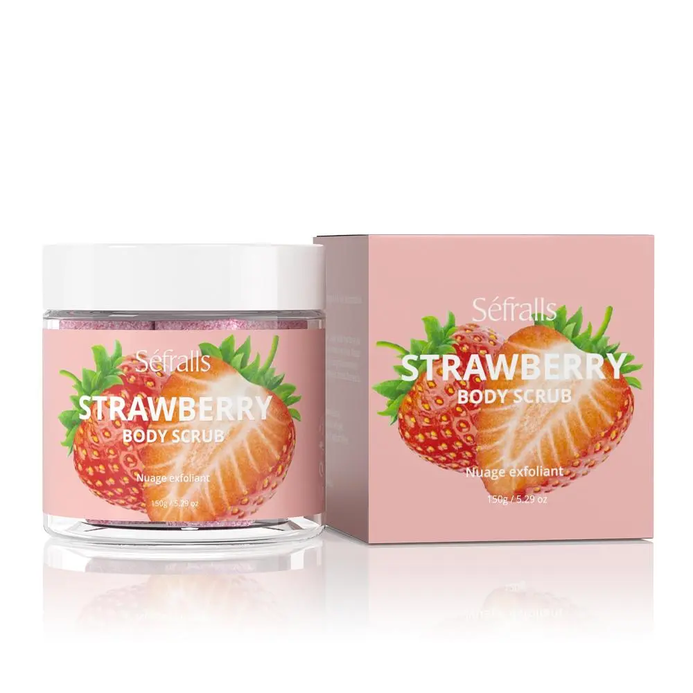 Sefralls Strawberry Body Scrub Exfoliator for Dry Skin Uneven Tone | Sugar Scrub with Shea Butter & Cocoa Oil for Smooth Glowing Skin,5.29oz