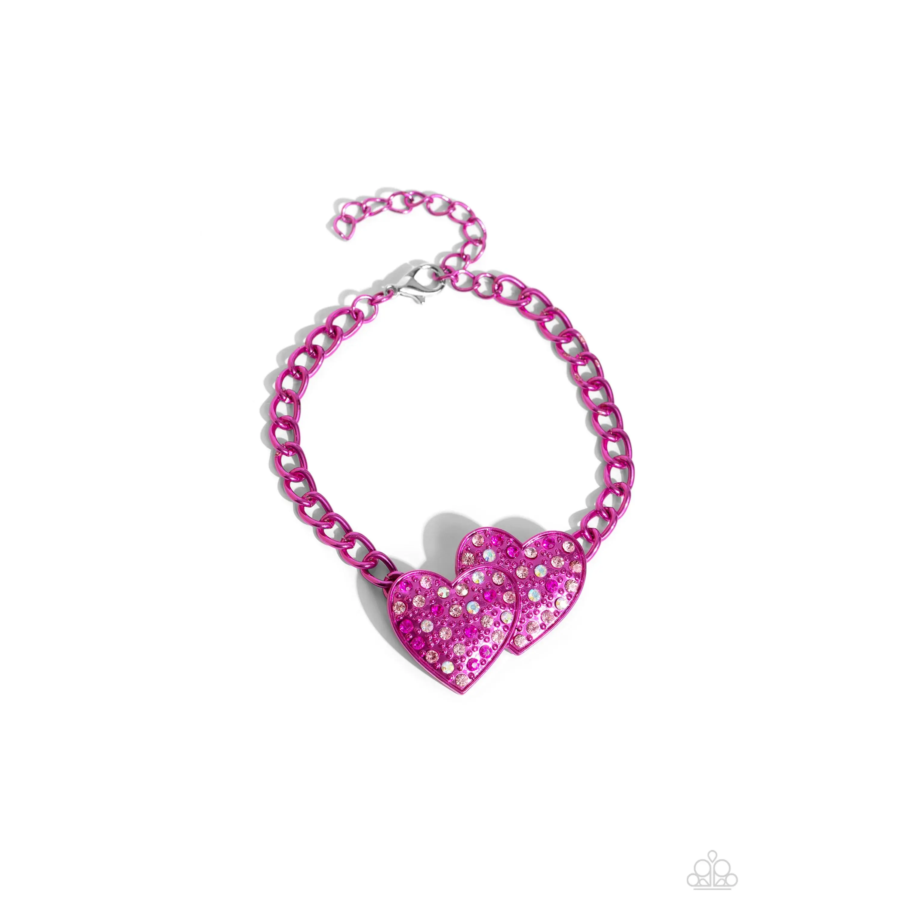 Lovestruck Lineup - Pink Metallic Iridescent Rhinestone Heart Bracelet - Paparazzi