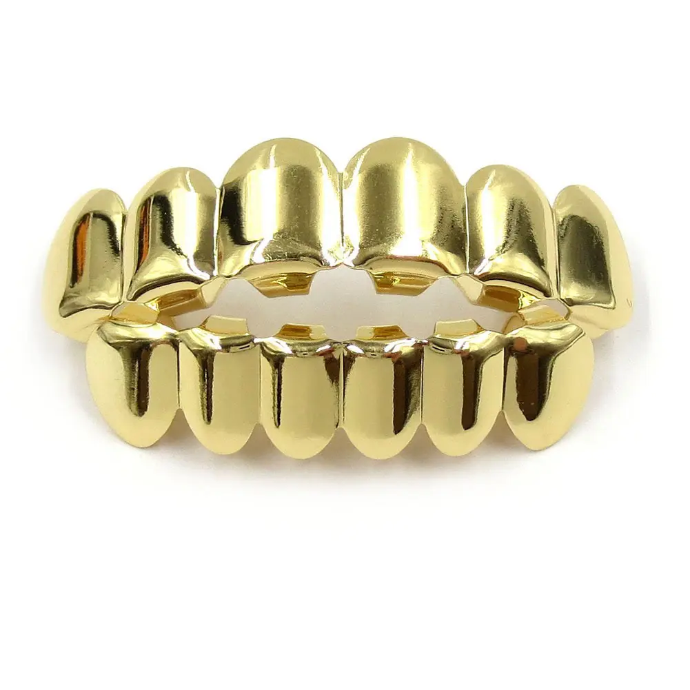 Adult Copper Gold-Plated Teeth Grills - Golden Fangs Set with Wax, Adjustable Shape Hip-Hop Fashion Costume Body Jewelry Accessories for Entertainment