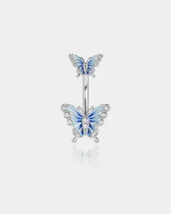 Blue Butterfly CZ Belly Ring