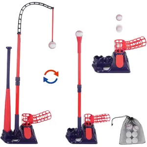 3-in-1 Tee Ball Set for Kids, Baseball Tee Set with Pitching Machine/Adjustable Batting Tee/Retractable Baseball Bat/6 Balls, Outdoor Toy Gifts for 3-12 Year Old Boys Girls, Blue, Medium 2025