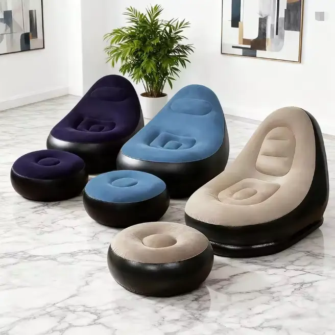 Portable foldable inflatable lazy sofa set, with footrest, outdoor recliner inflatable bed, inflatable nap sofa chair, suitable for camping, beach, home, and holidays