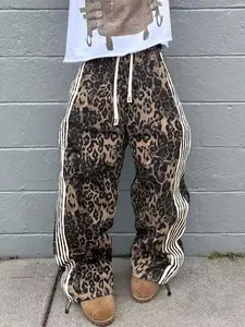 Men's Leopard Print Homewear Pants, Elastic Waistband, Side Pockets, Loose Wide Leg, Casual Commuter Wear, Perfect Gift