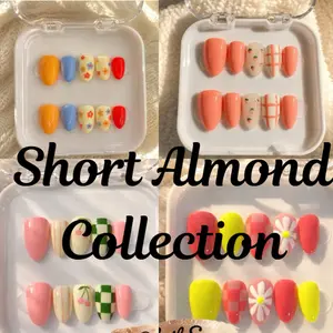 Press On Nails Short Almond Collection - Handmade Craftsmanship, Custom Sizes, Reusable, Perfect for Special Occasions & Everyday Look, Includes Nail Glue, File, Cuticle Pusher, Alcohol Prep Pad