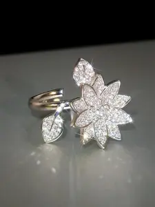 Elegant Flower Design Rhinestone Decorated Ring, Fashion Accessories for Women & Girls, Trendy All-match & Exquisite Jewelry for Birthday Gift
