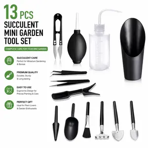 13 Pcs Succulent Mini Garden Tool Set – Transplanting & Care Kit for Miniature Gardening, Bonsai & Indoor Plants (Black)