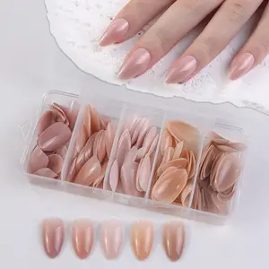 Aillsa RealFit Nude Tone Mixed Color Press-On Nails- 140pcs Nails Tips 5 Natural Colors 4Sizes Pre Shaped gelx Tips Full Cover Fake Nails Extension for Easy DIY Nail Art Nail Care Manicure Beginner Friendly