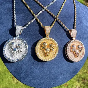 European And American Hip-Hop Hollow Pendant Necklace For Men, Copper Inlaid With Zircon, Hip-Hop Trendy Jewelry