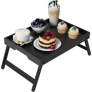 Bed Tray Table with Folding , Breakfast in Bed for Kitchen Serving Tray,Sofa, As Laptop Desk Snack Breakfast Tray (Black, Medium)