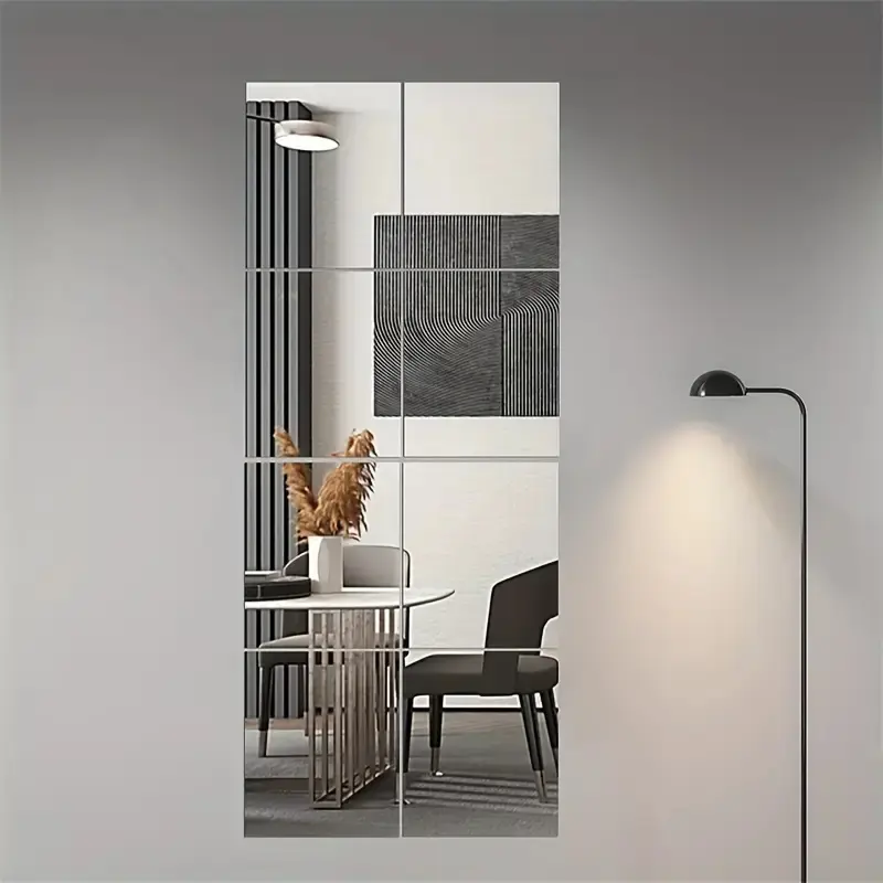 8pcs Acrylic Decorative Reflective Mirror Wall Decal Stickers, Shatterproof Removable DIY Self-Adhesive Mirrors for Bedroom Living Room Office Kitchen Bathroom Gym Decor, Household Decoration Supplies