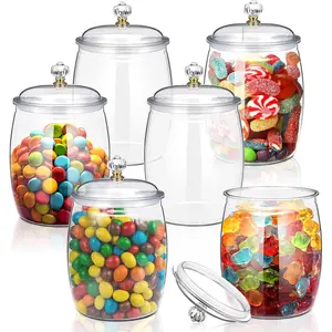 6 count Plastic Candy and Cookie Jar with  Decorative  Jars Candy Buffet Containers Clear Airtight  Storage Canister  Decoration(64 oz,Classic)