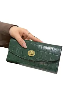 High-Quality Crocodile Pattern Long Wallet, Multi-Card Slot Large Capacity, Elegant Evening Banquet Bag, Durable Leather, All Seasons, Card Slots Wallet