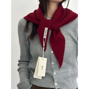 Selected 100% Australian Wool Knitted Triangle Scarf Shawl Scarf for Women Autumn Winter Soft Multi-use Headscarf Warm Neck Scarf