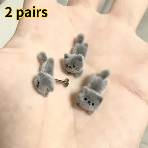 2 pairs of cute fluffy cat earrings for women - soft gray cat face accessories, women's daily and party accessories, birthday gifts, cat lover's year-round wearable earrings