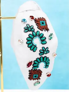 Western Embellished White Fabric Knotted Headband
