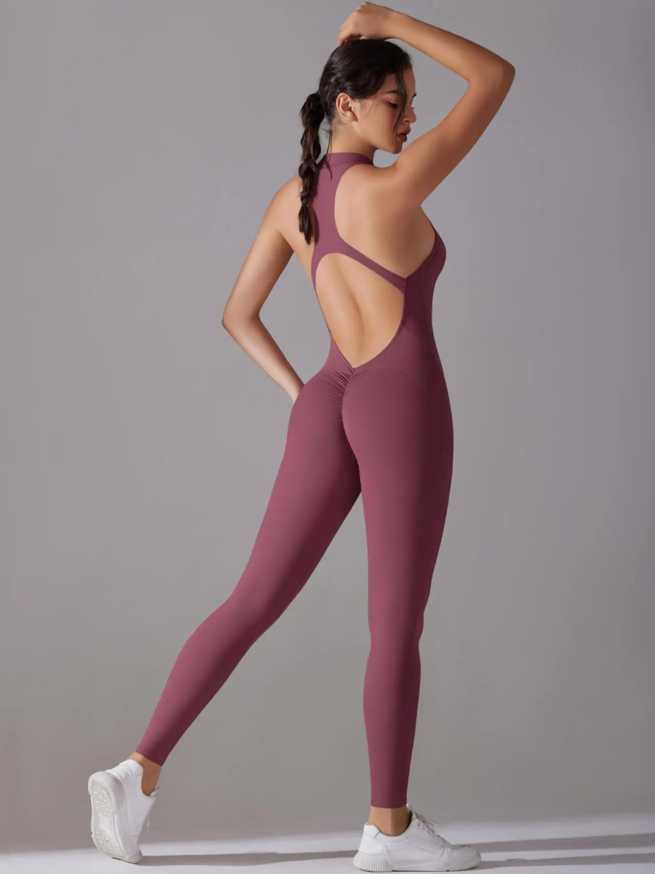 【Christmas】Women's Solid Zip Up Sports Jumpsuit, Stretchy Jumpsuit, Casual Comfy Breathable Sleeveless Bodycon Jumpsuit for Yoga Gym Workout, Ladies Sportswear for All Seasons, Tight Fitting Jumpsuit