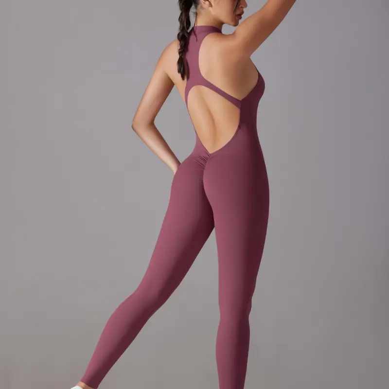 【Christmas】Women's Solid Zip Up Sports Jumpsuit, Activewear Jumpsuit, Stretchy Jumpsuit, Casual Comfy Breathable Sleeveless Bodycon Jumpsuit for Yoga Gym Workout, Ladies Sportswear for All Seasons, Tight Fitting Jumpsuit