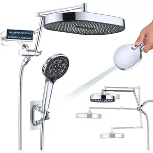 14 Inch Rain Shower  with 5+1 Settings Handheld  Combo, High  Rainfall Shower  with 16'' Upgrade Adjustable Extension Arm, 79" Extra Long Hose, 3-Way Diverter, Chrome