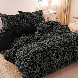 black Gray Leopard Print Decorative Duvet Cover Set, 3 Counts/set Including 1 Duvet Cover & 2 Pillowcases Without Filler , Soft Comfortable Bedding Set For Home Bedroom