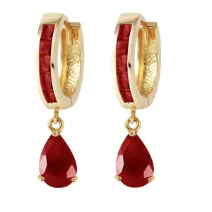 14k Solid Yellow Gold Hoop Huggie Earrings 4.8 ct Ruby