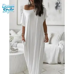 Women’s 2026 Ocean Style Plain Solid Color Batwing Short Sleeve Lounge Dress, Soft Breathable Fabric, Comfortable All Seasons Sleepwear for Daily Wear Loungewear