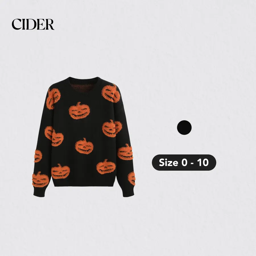 Cider [size 0-10] Halloween Round Neck Pumpkin Long Sleeve Sweater, Womenswear Halloween SummerFinds