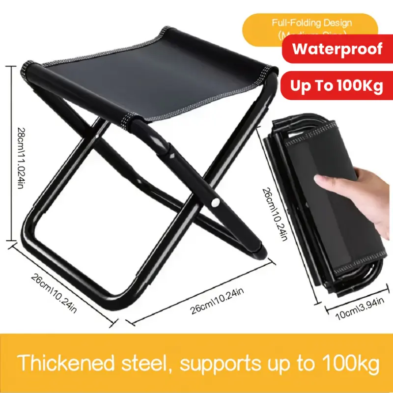 1pc Durable Iron Square Folding Chair, Portable Outdoor Camping Stool, Lightweight Fishing Seat, Waterproof Sketching Chair for Art Students, Foldable & Wear-Resistant, Supports up to 220.46LB