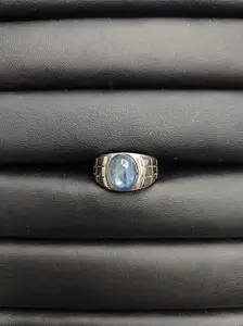 Raya(8423)gc.Midnight Glow Ring - Oval Kyanite Stone in Textured Silver Men's Band