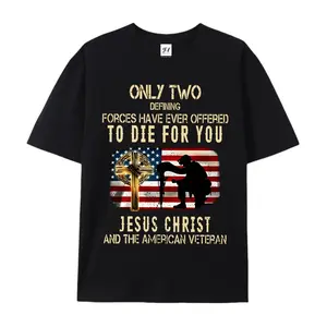 Men's Women's American Veteran Patriotic T-Shirt - 100% Cotton Military Service Tee with Jesus Christ Design, Church Events & Daily Wear - Father's Day Gift