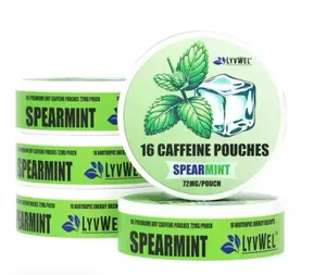 Caffeine Pouches 72 mg - 5 pack Spearmint - 16 Pouches per pack, New Sport Energy Beverage Drink