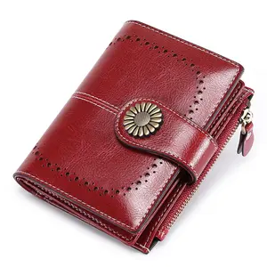 2026 Oil-Wax PU Leather Trifold Short Wallet, Multi-Slot Zipper Purse, Perfect Gift for Her