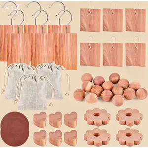 Natural Cedar Scented Blocks & Accessories for Clothes Protection, 48-Piece Set with Planks, Hooks, Rings, Balls, and Sachets, Reusable Cedar Blocks for Closet, Drawer, Bookshelf, and Shoe Storage, Long-Lasting Natural Moth Repellent