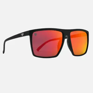 doJi Shades, d-Leauge, Solar Flare Sunglasses - Polarized, UV400 Protection, Scratch Resistant, Rectangle Lens,  Matte Black Frame, Red Lens