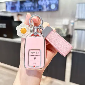 Soopcase for Honda Key fob Cover With Leather Keychain,Soft TPU full Cover Protection,Key fob Case Compatible Honda Accord Civic CRV Pilot Odyssey Passport Smart Remote Key