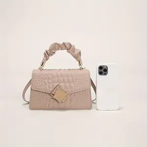 Ladies Trendy Croc Embossed Single Strap Bag Top Fold Handbag Square Wallet Solid Pattern Design decor home whimsical