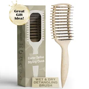 Curl Defining Brush for Women and Men Vented Design for Detangling and Shaping Curls Ergonomic Handle Gentle on Hair Beige Hairbrush