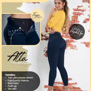 Atla Compression Jeans with Faja 4 Buttons - Ultra Power Stretch, Push Up Effect, Tiro Alto Style