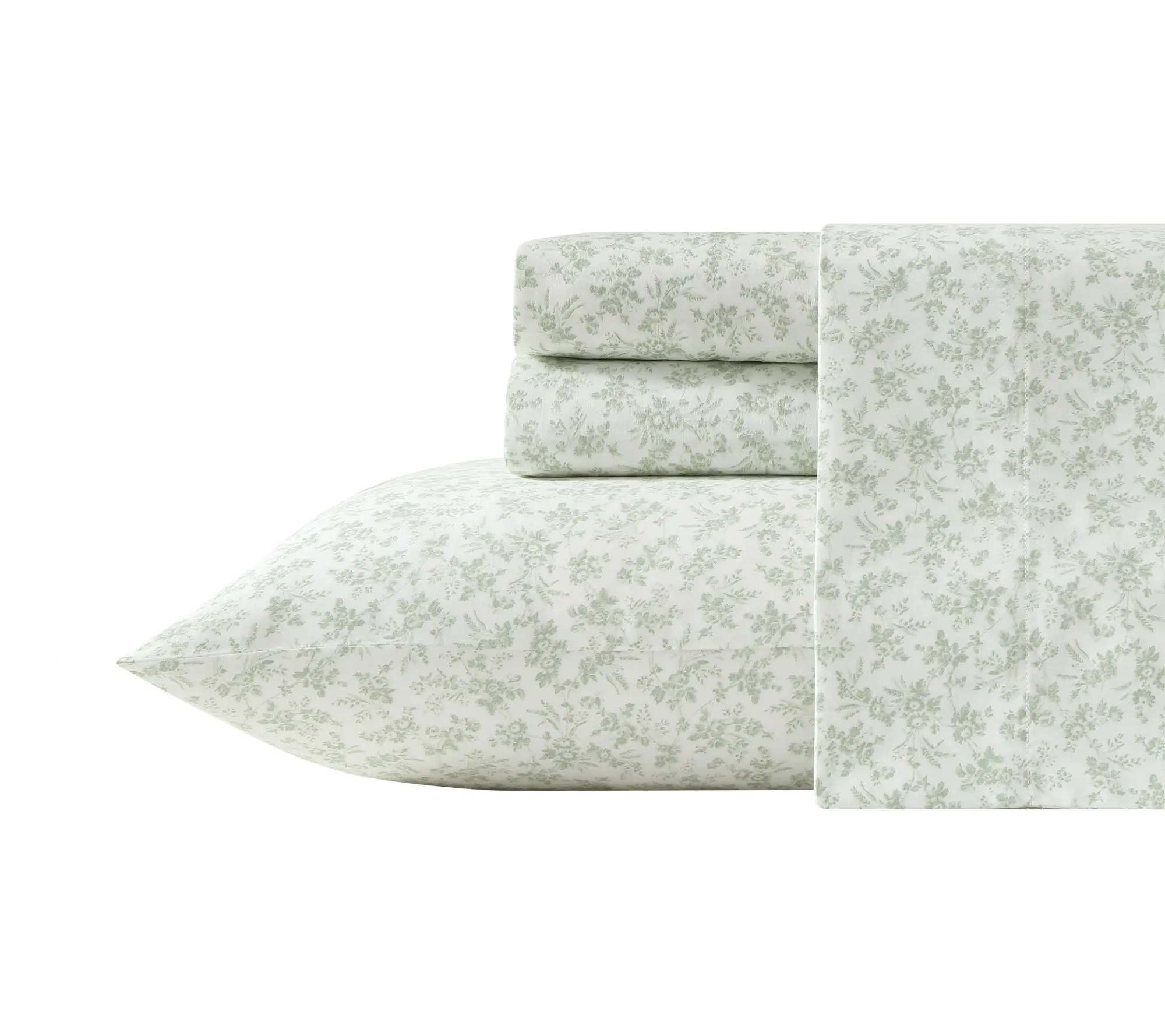 Laura Ashley Floral Toile Green Cotton Sateen Queen Sheet Set