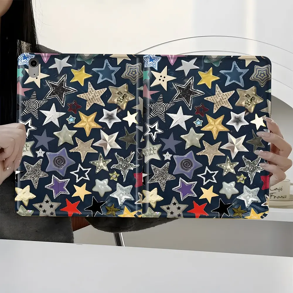 Y2K Grunge Star iPad Folio Case, Full Protection Tablet Cover with Pen Holder,Fits iPad 7.9/8.3/10.2/10.5/10.9/11/12.9 13 inch, Shockproof Case for School & Office, Perfect Gift for Retro Aesthetic Lovers